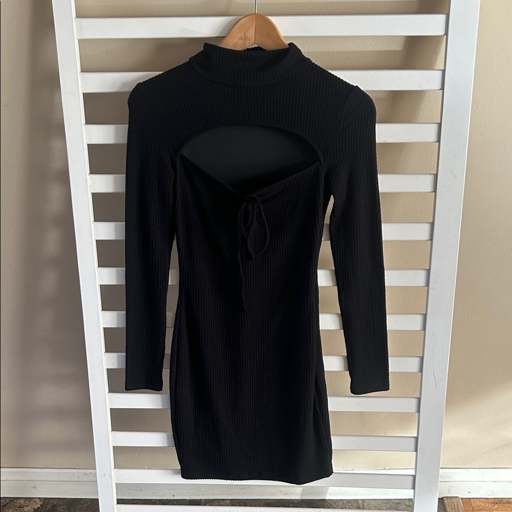 Princess Polly Ribbed Black Long Sleeve Cut Out Mini Dress Size 4